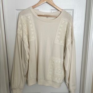Farmers Market Cream Lace Patchwork Sweatshirt